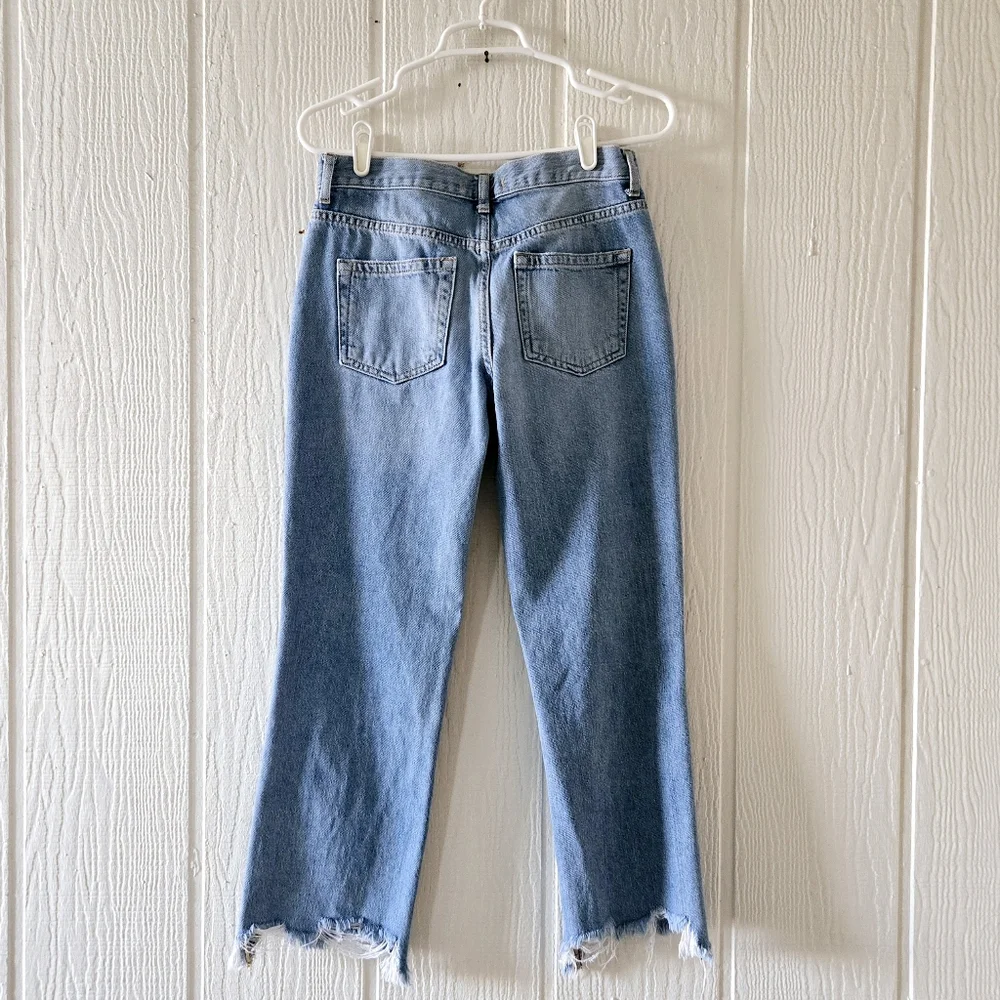 We The Free People Maggie 100% Cotton Button Fly Distressed Cropped Mid Rise 25